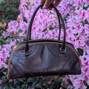 Prada mini Bowling Bag Brown with yellow trim